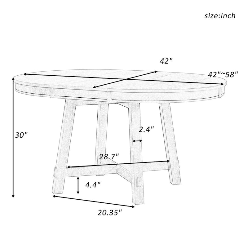 Espresso / Natural Round Extendable Dining Table, X-Base Farmhouse Style