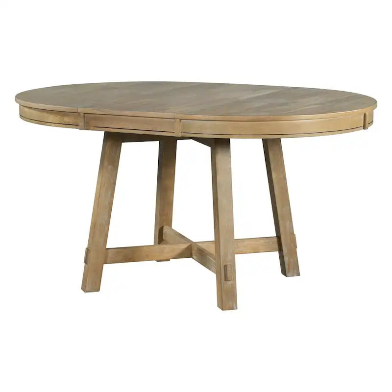 Espresso / Natural Round Extendable Dining Table, X-Base Farmhouse Style