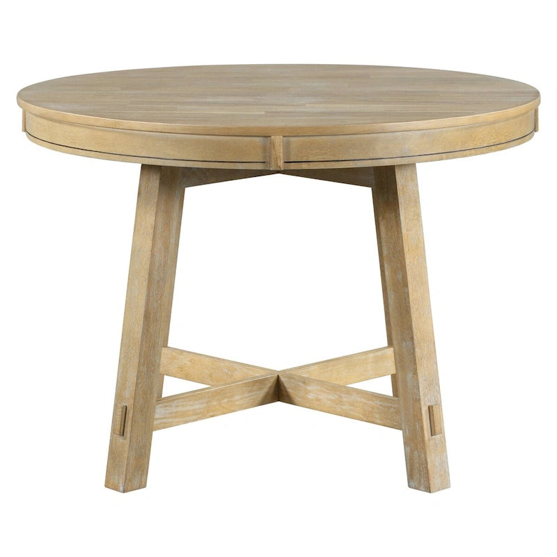 Espresso / Natural Round Extendable Dining Table, X-Base Farmhouse Style