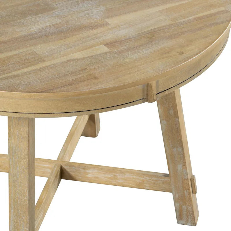 Espresso / Natural Round Extendable Dining Table, X-Base Farmhouse Style