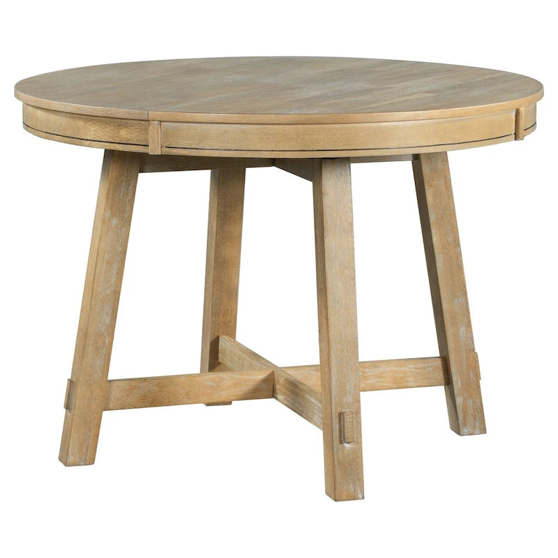 Espresso / Natural Round Extendable Dining Table, X-Base Farmhouse Style