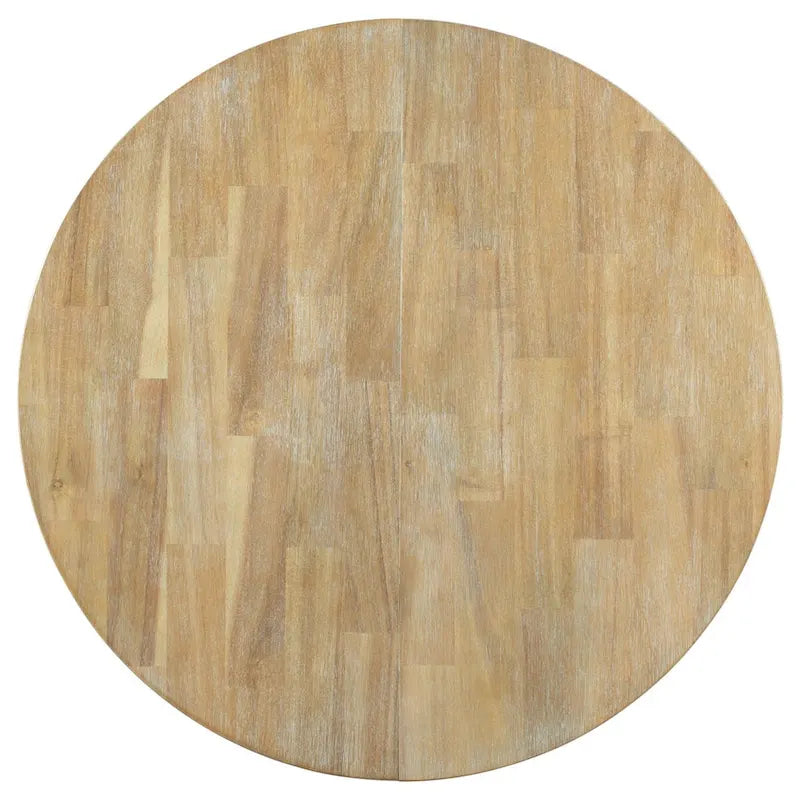 Espresso / Natural Round Extendable Dining Table, X-Base Farmhouse Style