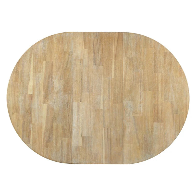 Espresso / Natural Round Extendable Dining Table, X-Base Farmhouse Style