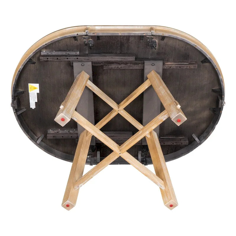 Espresso / Natural Round Extendable Dining Table, X-Base Farmhouse Style