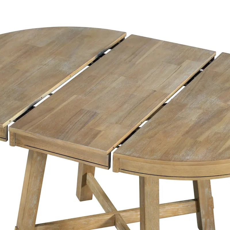 Espresso / Natural Round Extendable Dining Table, X-Base Farmhouse Style