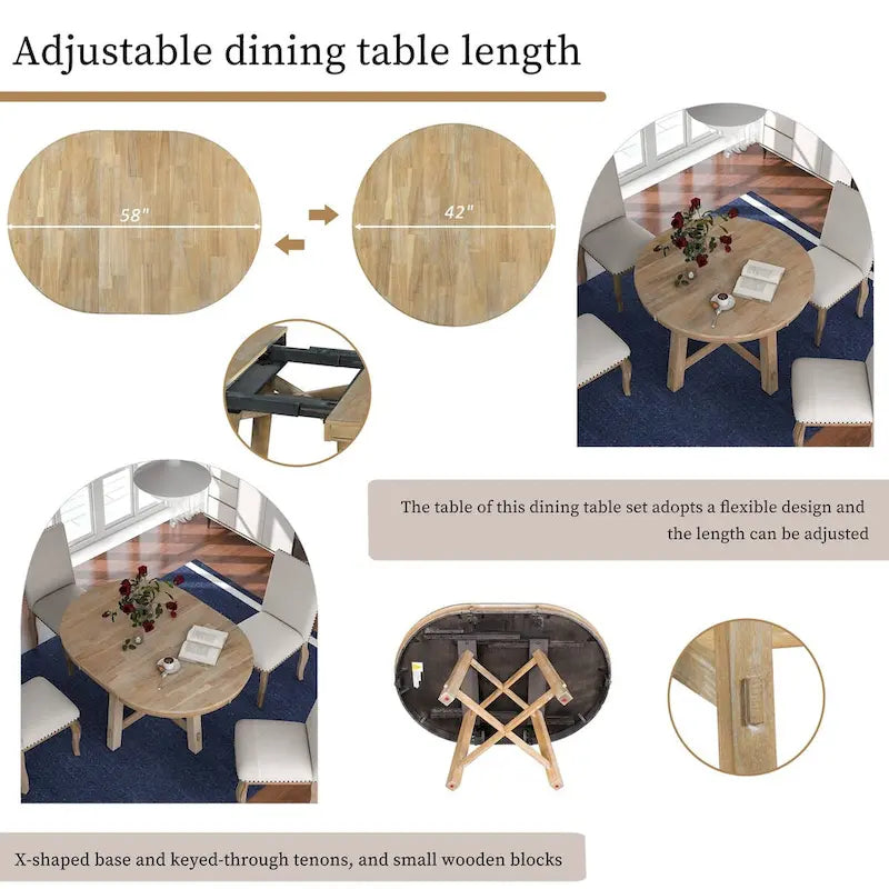 Espresso / Natural Round Extendable Dining Table, X-Base Farmhouse Style