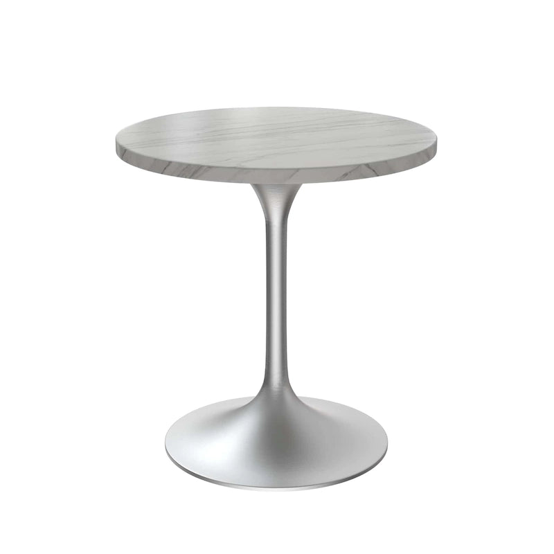 Grey / White / Black Round Sintered Stone Dining Table, Steel Pedestal Base