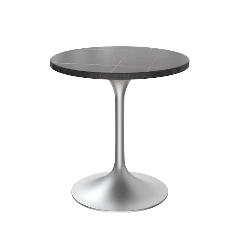 Grey / White / Black Round Sintered Stone Dining Table, Steel Pedestal Base