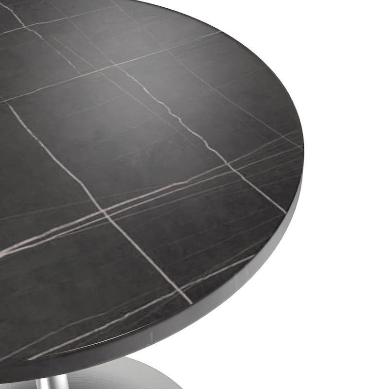 Grey / White / Black Round Sintered Stone Dining Table, Steel Pedestal Base