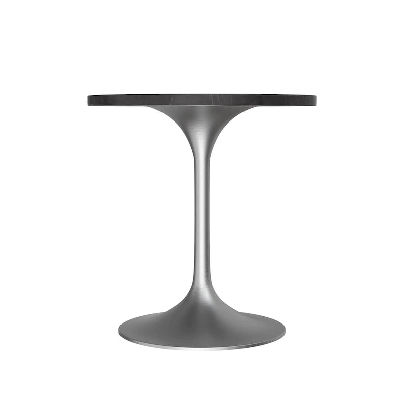 Grey / White / Black Round Sintered Stone Dining Table, Steel Pedestal Base