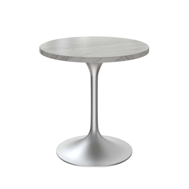 Grey / White / Black Round Sintered Stone Dining Table, Steel Pedestal Base