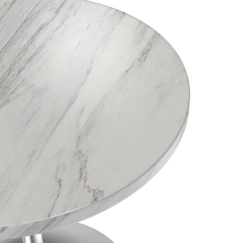 Grey / White / Black Round Sintered Stone Dining Table, Steel Pedestal Base