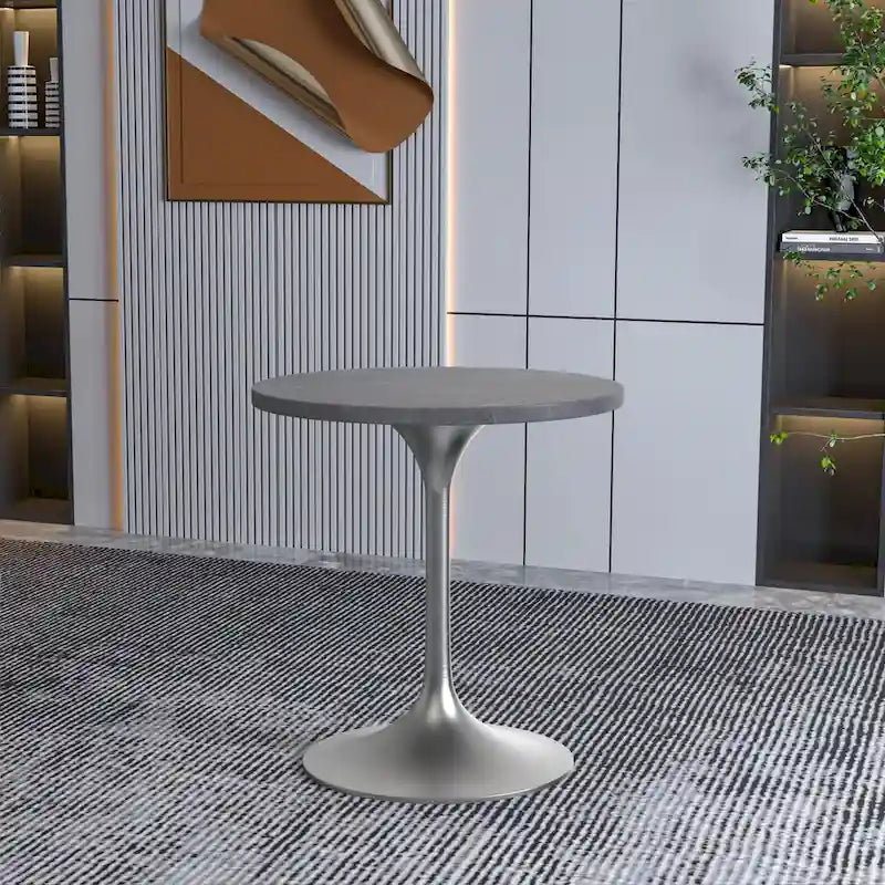 Grey / White / Black Round Sintered Stone Dining Table, Steel Pedestal Base