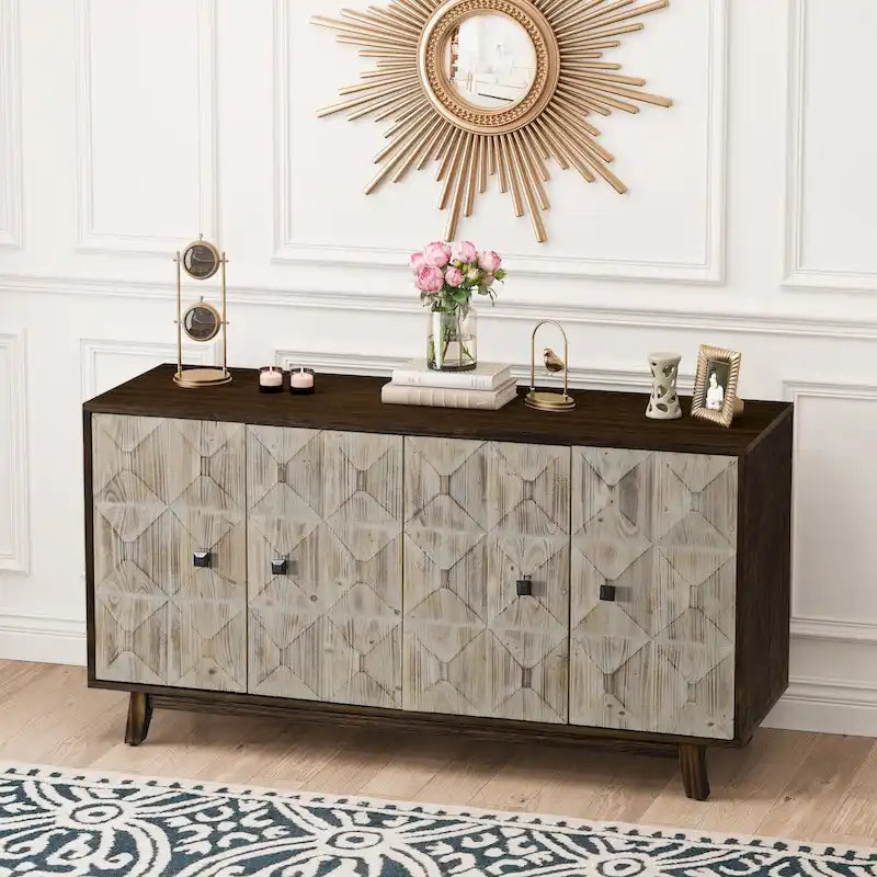 Brown / Black 4-Door Vintage Sideboard Buffet Cabinet