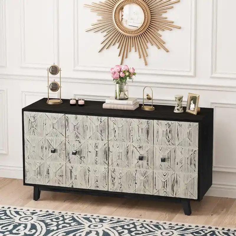 Brown / Black 4-Door Vintage Sideboard Buffet Cabinet