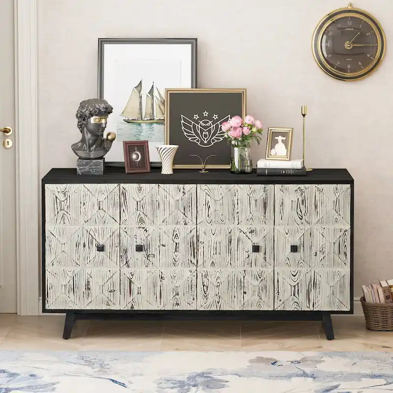 Brown / Black 4-Door Vintage Sideboard Buffet Cabinet