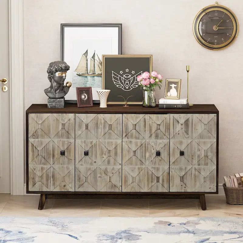 Brown / Black 4-Door Vintage Sideboard Buffet Cabinet