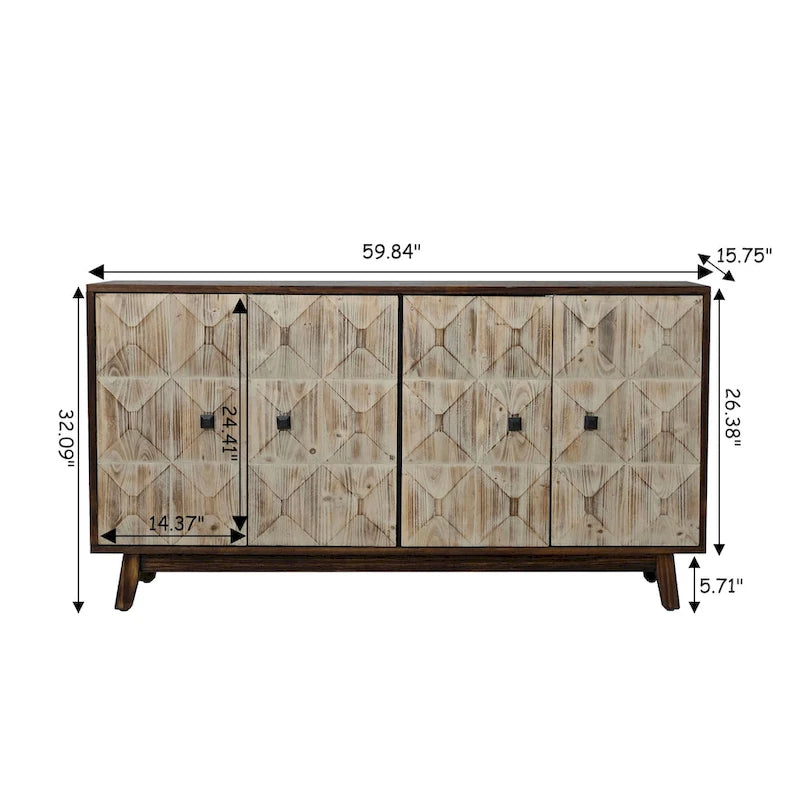 Brown / Black 4-Door Vintage Sideboard Buffet Cabinet