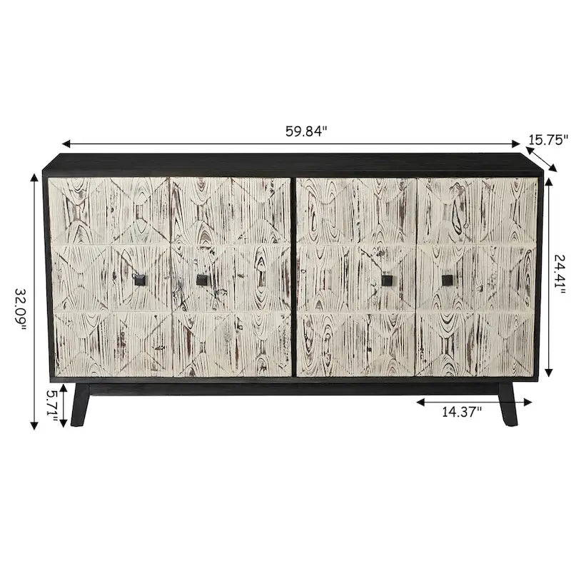 Brown / Black 4-Door Vintage Sideboard Buffet Cabinet