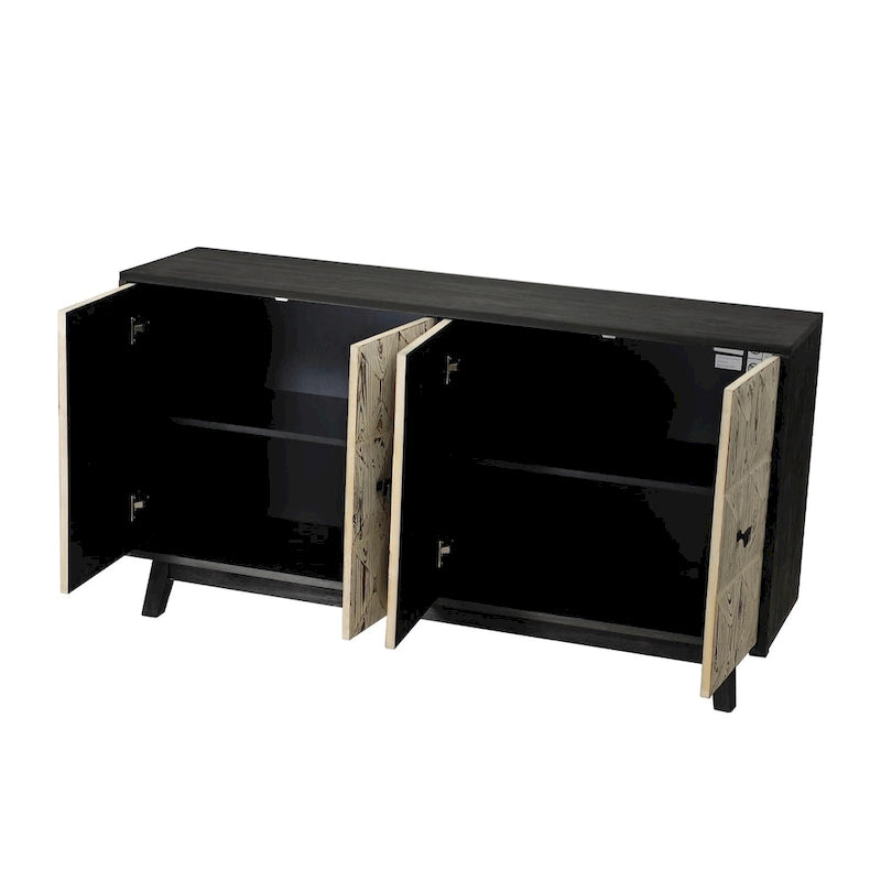 Brown / Black 4-Door Vintage Sideboard Buffet Cabinet