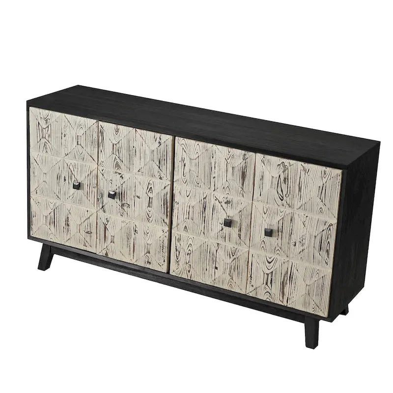 Brown / Black 4-Door Vintage Sideboard Buffet Cabinet