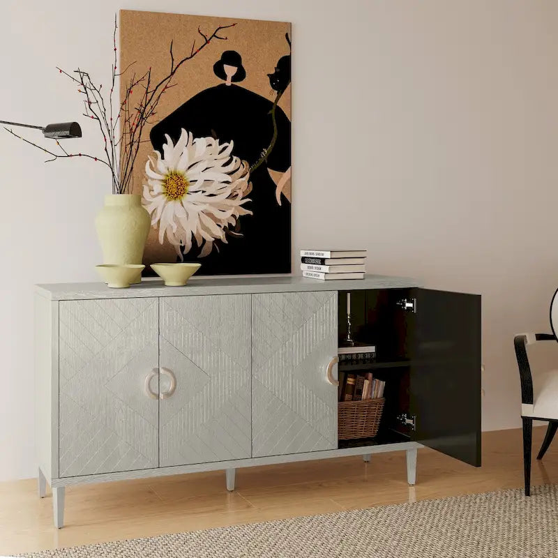 Blue / Grey 4-Door Storage Cabinet, Contemporary Style