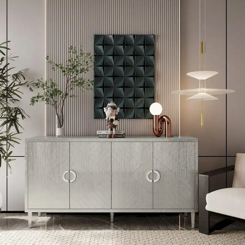 Blue / Grey 4-Door Storage Cabinet, Contemporary Style