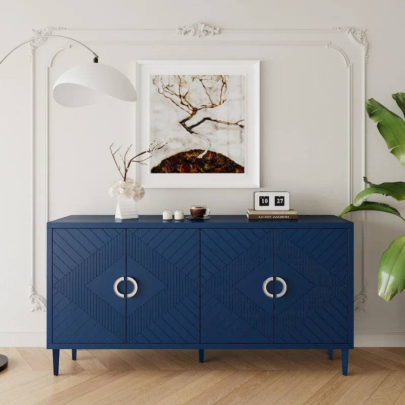 Blue / Grey 4-Door Storage Cabinet, Contemporary Style