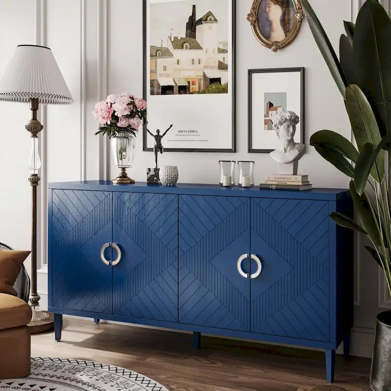 Blue / Grey 4-Door Storage Cabinet, Contemporary Style