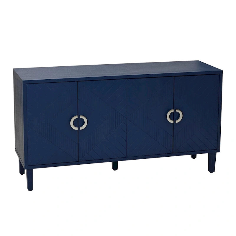 Blue / Grey 4-Door Storage Cabinet, Contemporary Style