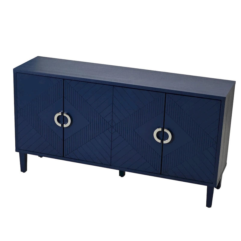 Blue / Grey 4-Door Storage Cabinet, Contemporary Style
