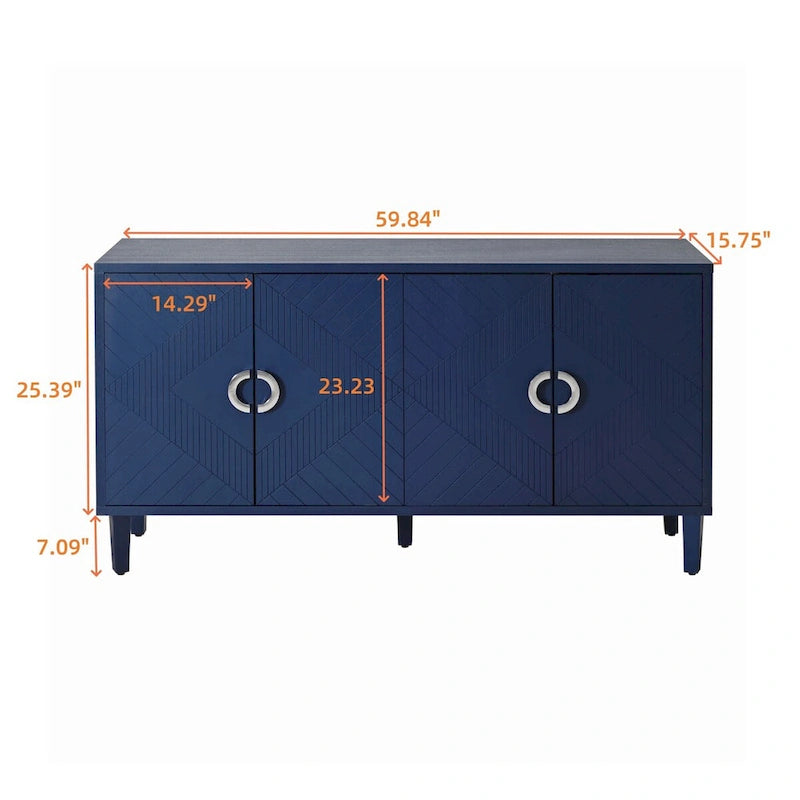 Blue / Grey 4-Door Storage Cabinet, Contemporary Style