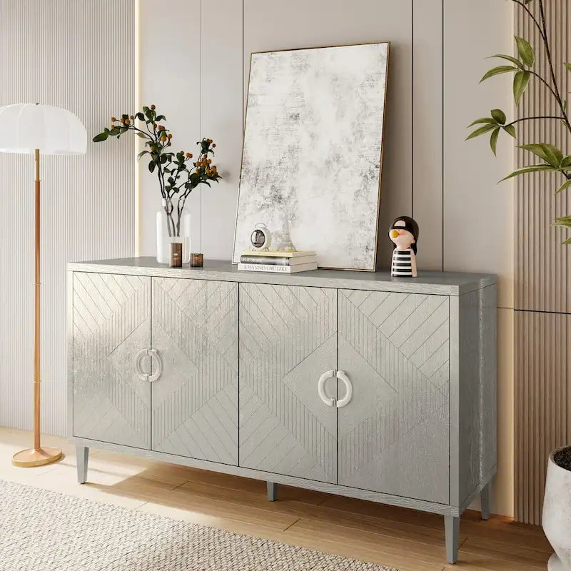 Blue / Grey 4-Door Storage Cabinet, Contemporary Style