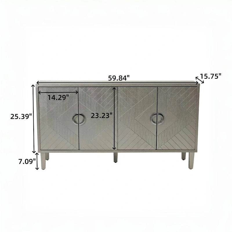 Blue / Grey 4-Door Storage Cabinet, Contemporary Style