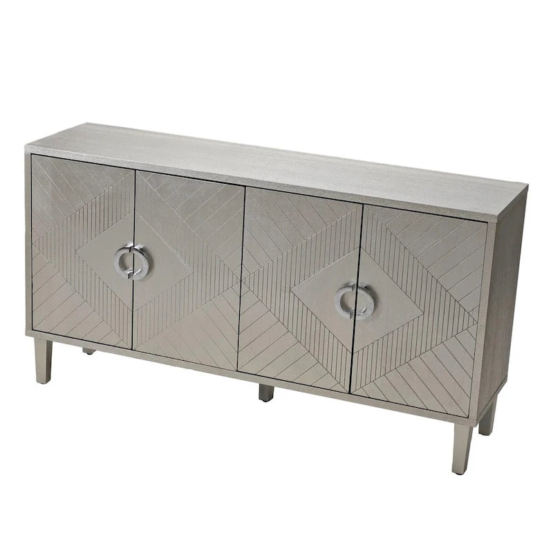 Blue / Grey 4-Door Storage Cabinet, Contemporary Style