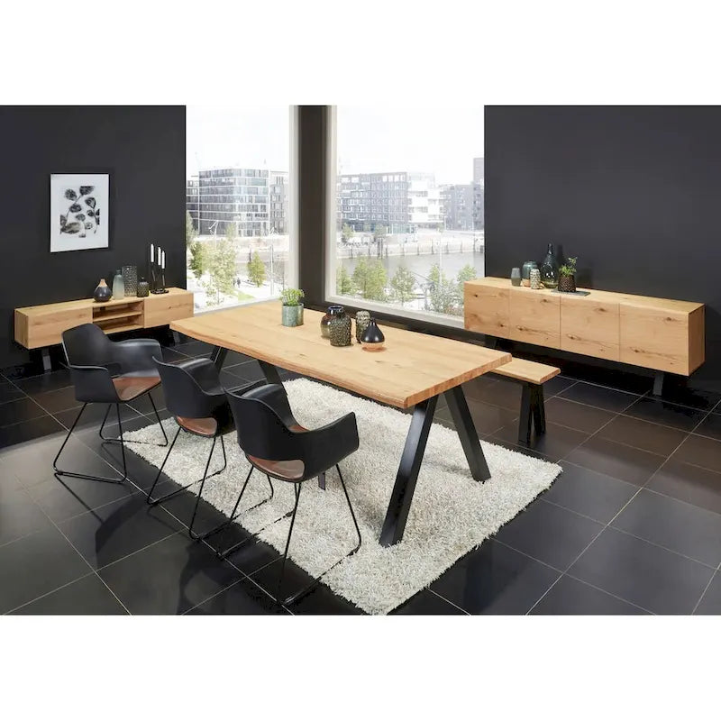 Wild Oak & Black Wavy Edge Dining Table, Seats 6–8
