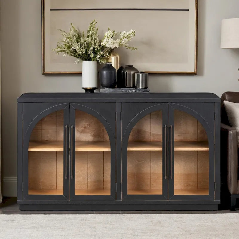 Navy / Black 4-Door Retro Sideboard with Adjustable Shelves