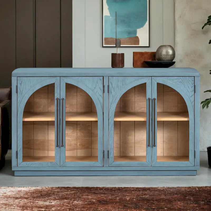 Navy / Black 4-Door Retro Sideboard with Adjustable Shelves
