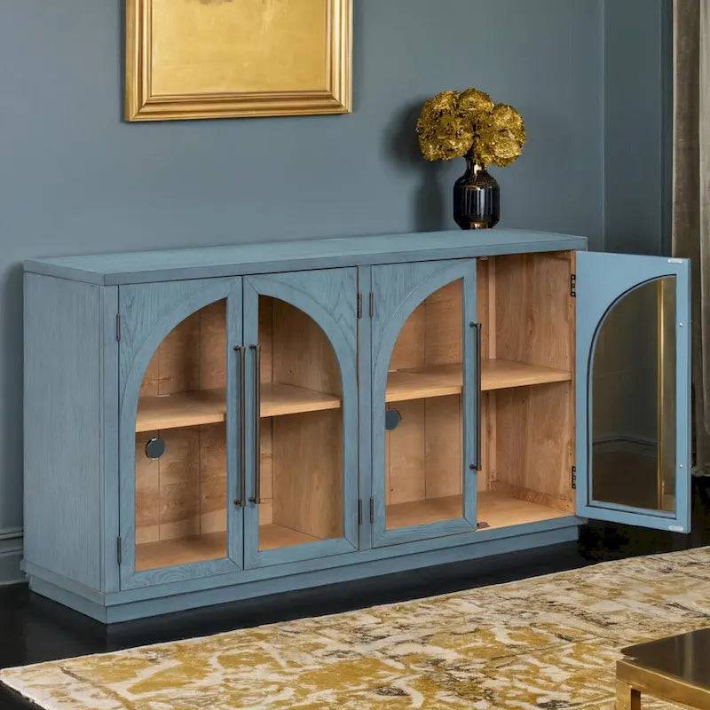 Navy / Black 4-Door Retro Sideboard with Adjustable Shelves