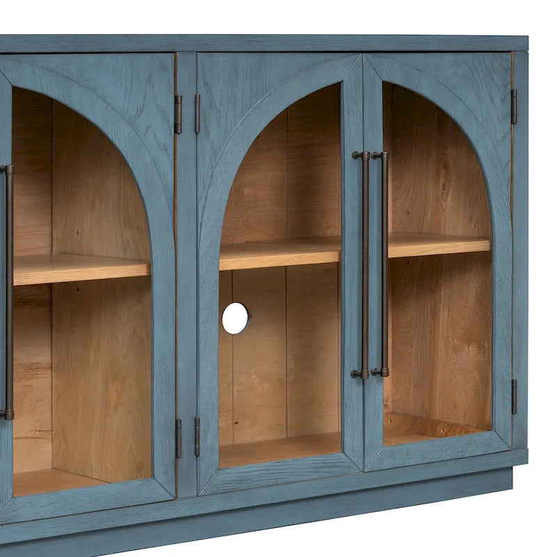 Navy / Black 4-Door Retro Sideboard with Adjustable Shelves