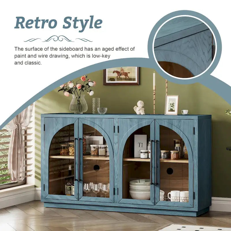 Navy / Black 4-Door Retro Sideboard with Adjustable Shelves