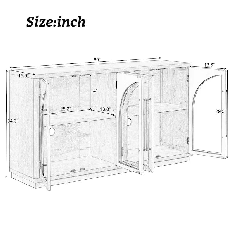 Navy / Black 4-Door Retro Sideboard with Adjustable Shelves