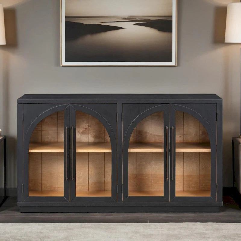 Navy / Black 4-Door Retro Sideboard with Adjustable Shelves