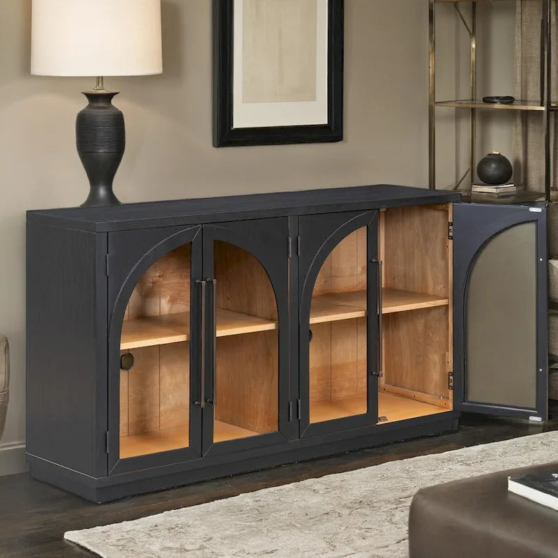 Navy / Black 4-Door Retro Sideboard with Adjustable Shelves