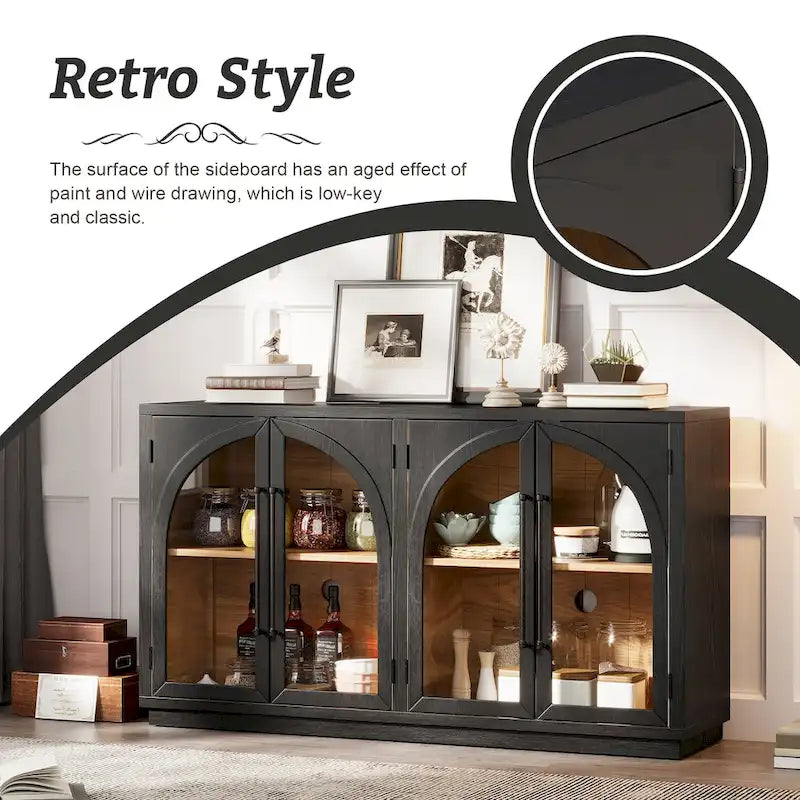 Navy / Black 4-Door Retro Sideboard with Adjustable Shelves
