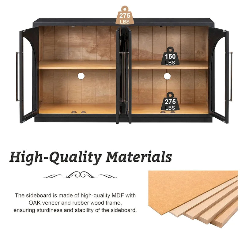 Navy / Black 4-Door Retro Sideboard with Adjustable Shelves