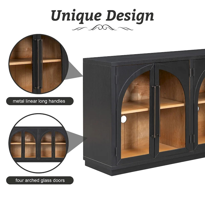 Navy / Black 4-Door Retro Sideboard with Adjustable Shelves