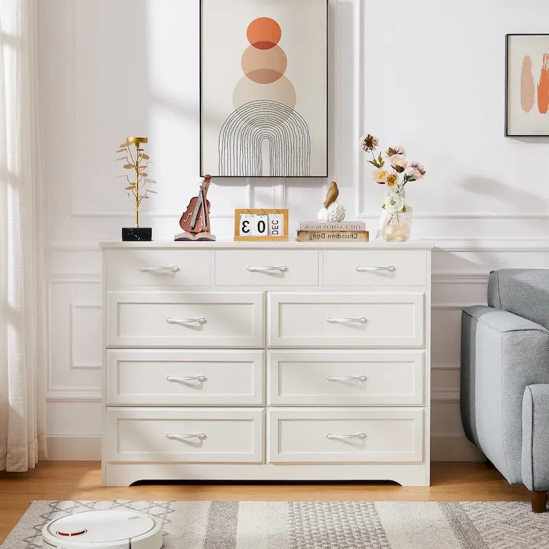 Black / White 9-Drawer Long Dresser, Farmhouse Style