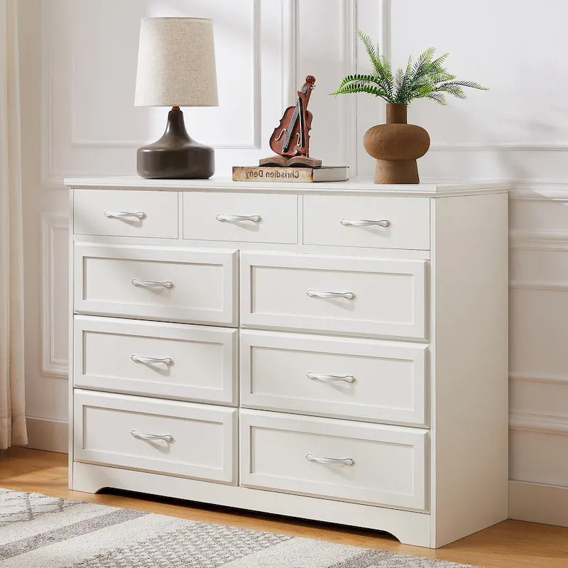 Black / White 9-Drawer Long Dresser, Farmhouse Style