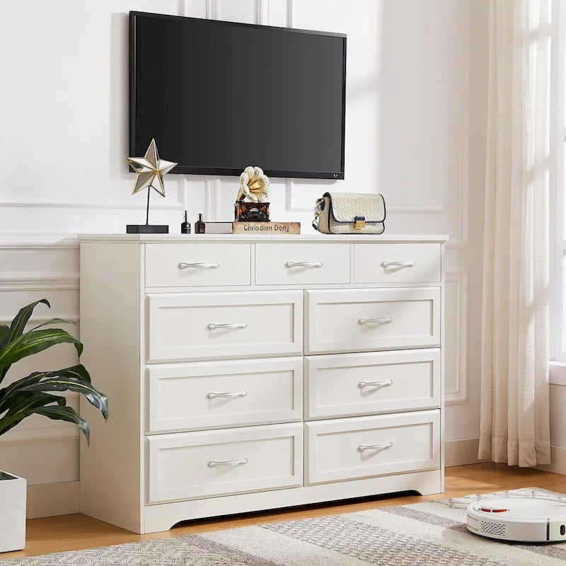 Black / White 9-Drawer Long Dresser, Farmhouse Style